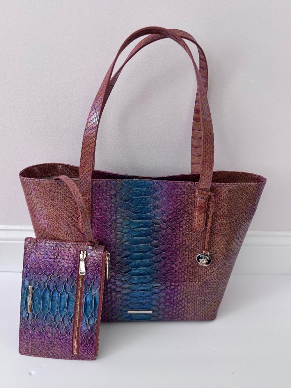 BRAHMIN Brooke MULTI STELLARIS Snake Leather Tote Bag Purse Brown Blue Purple